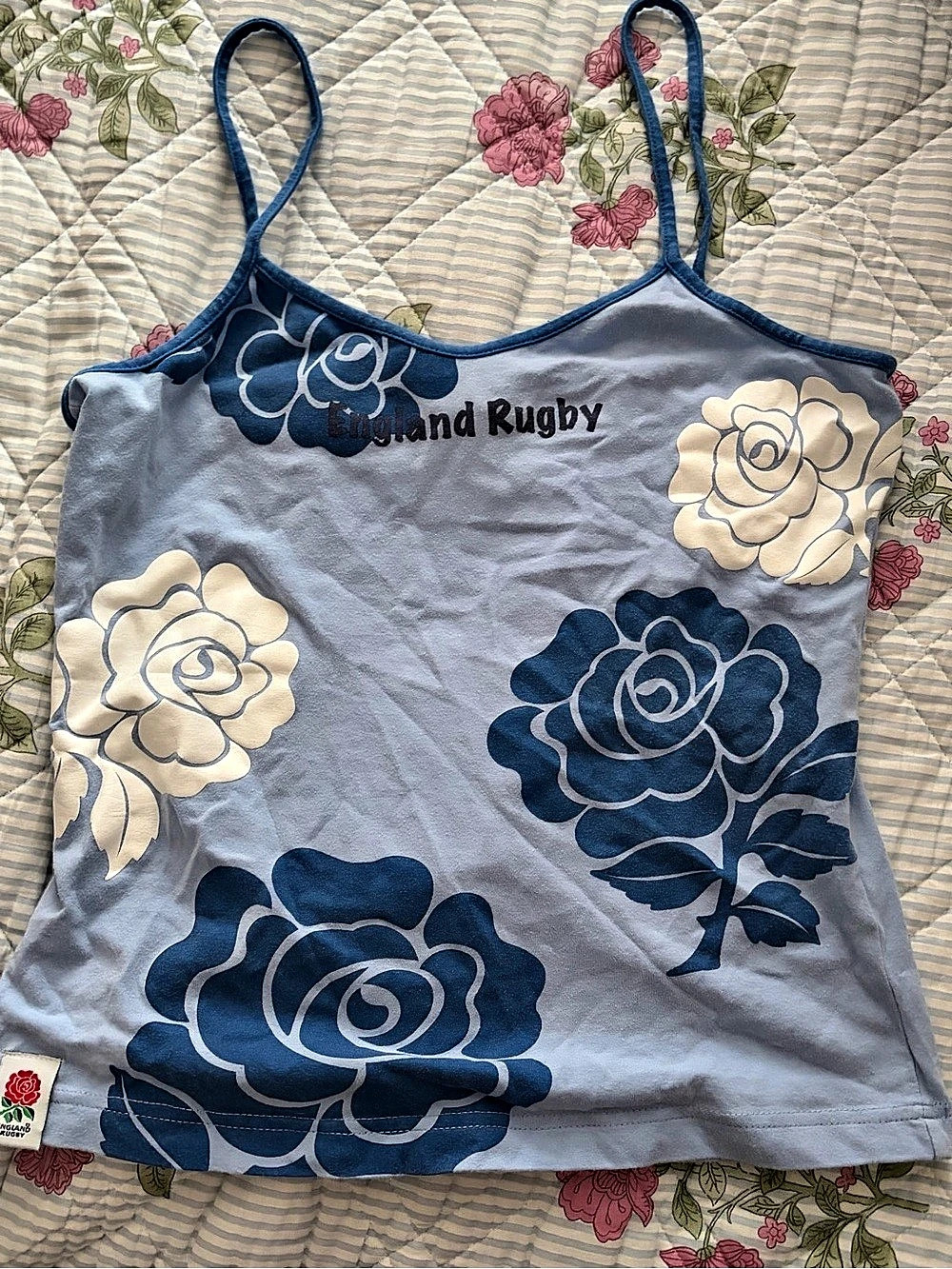 England Rugby Floral Tank Top in Blue & White Like New